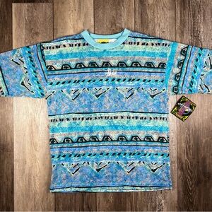 Vintage STUSSY WEEDS T-Shirt Mens Small Geometric Dog Town Skater Surfer Aztec